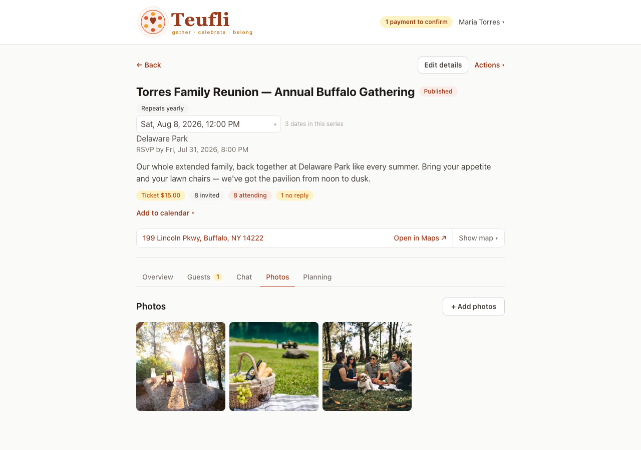 An event's shared photo gallery with several uploaded photos